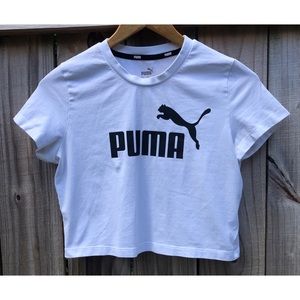 Puma White Cropped Short Sleeve Tee Shirt